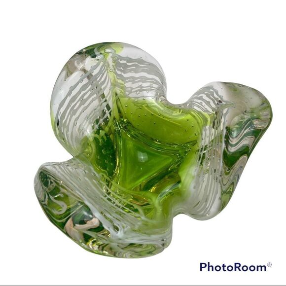 Murano Art Glass Bowl Catchall GREEN, WHITE & CLEAR Italy - Picture 6 of 11